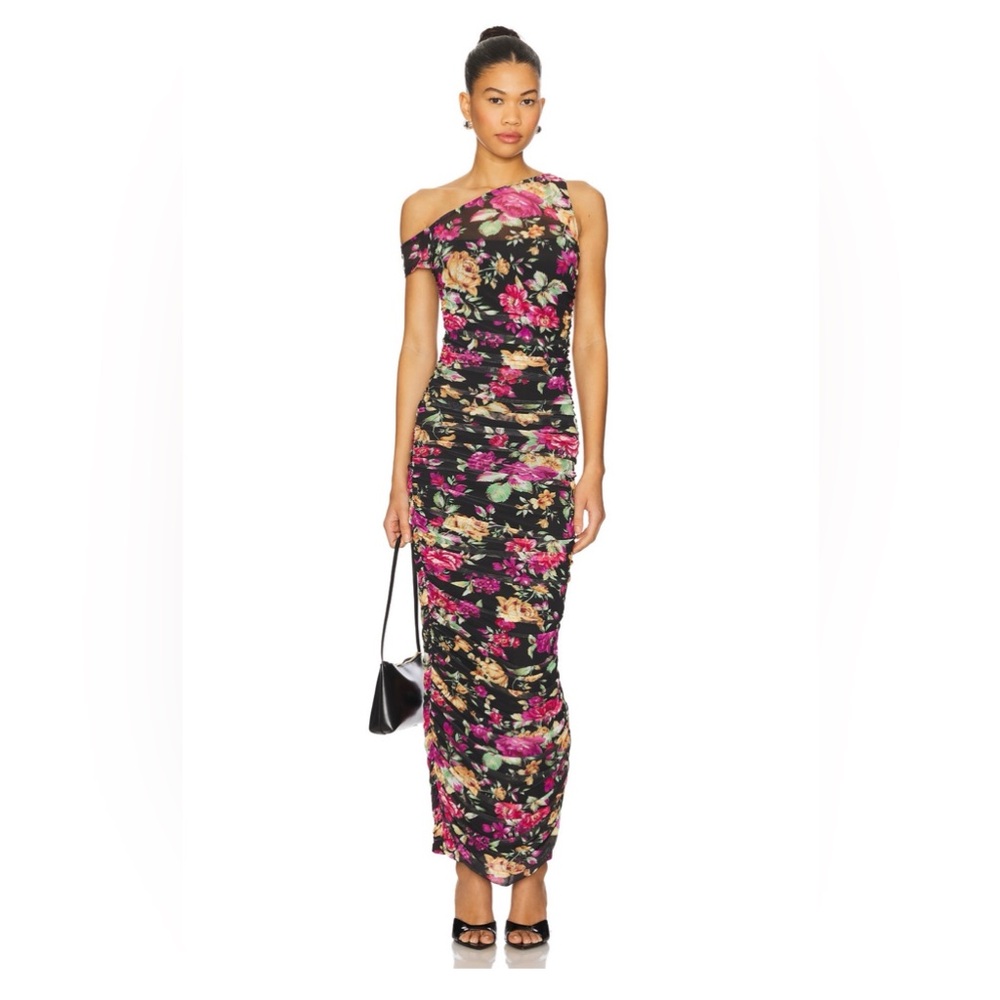 AFRM | NWT Biona Dress in Dusted Floral Print Stretch Mesh Maxi M